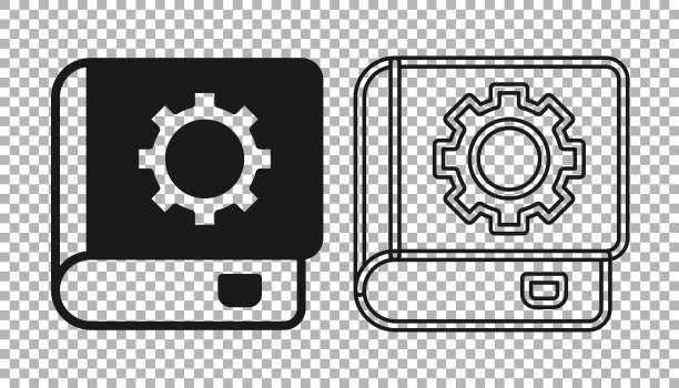 黑色用户手动图标孤立的透明背景。用户指南书。指令信号。在使用前阅读。向量图片下载