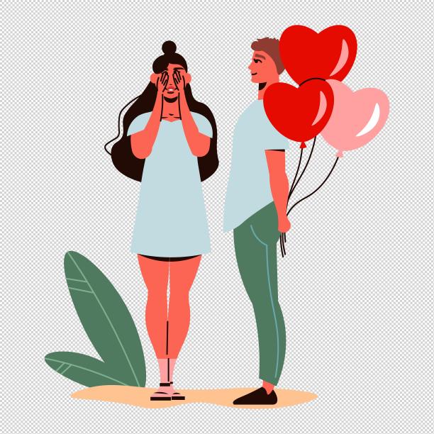 男人爱心气球女人蒙眼睛图片下载