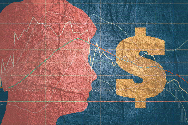 双曝光肖像的年轻人和金融市场图表。图片下载