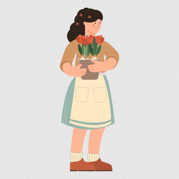 女孩抱着鲜花盆栽图片下载