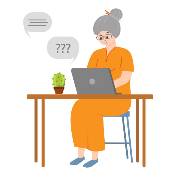 快乐的奶奶与笔记本电脑。活跃的年龄。奶奶在电脑上学习工作，聊天。图片下载