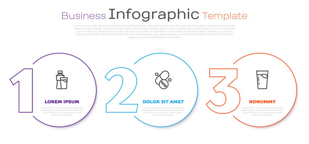 瓶装水与玻璃，维生素丸和玻璃。业务信息模板。向量图片下载