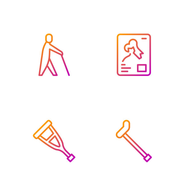 设置线拐杖，拐杖或拐杖，盲人抱，x光拍摄。渐变颜色图标。向量图片下载