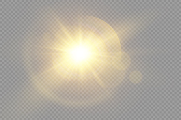 发光明亮的星星，黄色的太阳射线，散景。图片下载