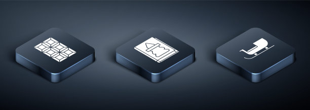 设置等距巧克力棒，圣诞老人的雪橇和圣诞书图标。向量图片下载