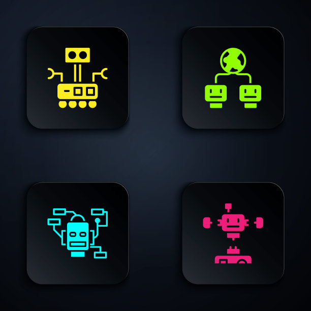 集拆卸机器人、机器人、人工智能。黑色方形按钮。向量图片下载