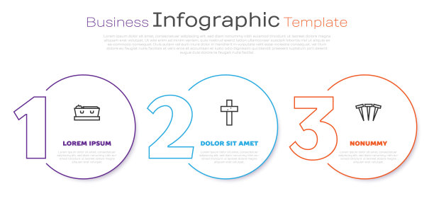 设置线棺材与死亡，基督教十字架和金属钉子。业务信息模板。向量图片下载