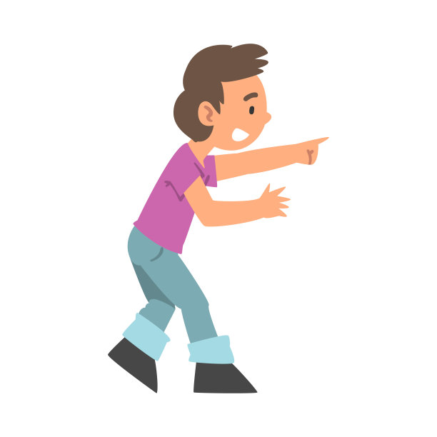 玩捉迷藏的小男孩寻找同伴指向手指矢量插图图片下载