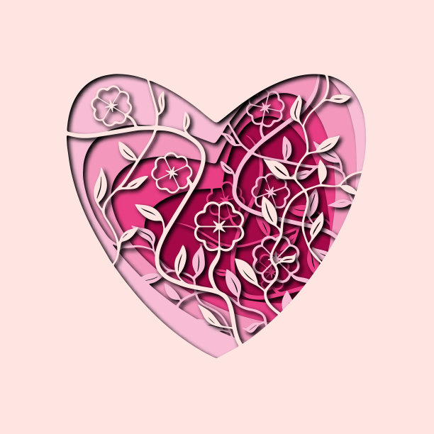 心在花和树枝的花边图片下载