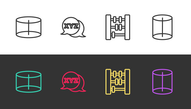 设置直线几何图形柱面，XYZ坐标系，算盘和黑白。向量图片下载