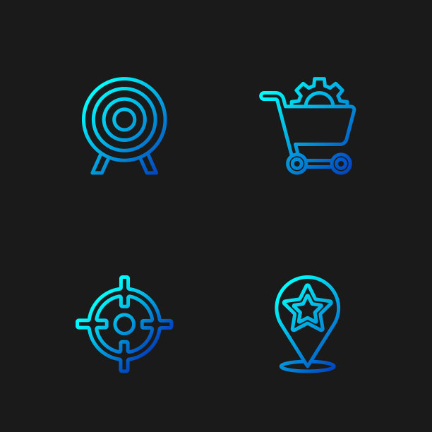 带星星的地图指针、目标运动和购物车渐变色图标矢量素材图片下载