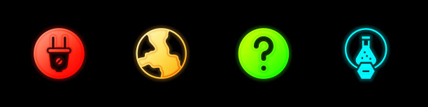 设置电插头，世界范围，未知搜索和试管和烧瓶图标。向量图片下载