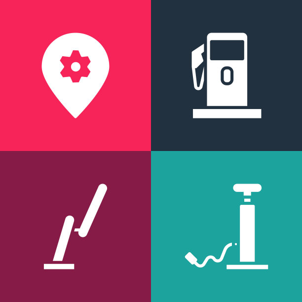 设置流行艺术汽车气泵，挡风玻璃雨刮器，汽油或加油站和位置与汽车服务图标。向量图片下载