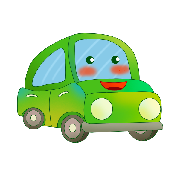 微笑笑脸汽车绿色渐变色卡通手绘图片下载