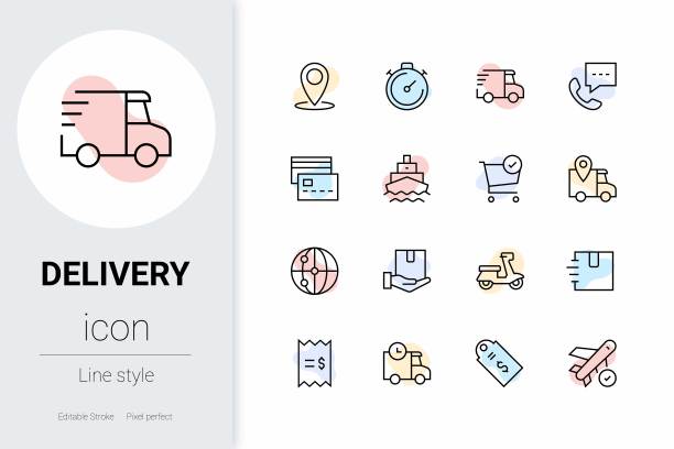 交付，细线矢量图标集。图片下载