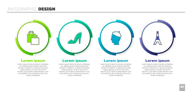 Set Paper shopping bag, Woman shoe, French and Eiffel tower。业务信息模板。向量图片下载