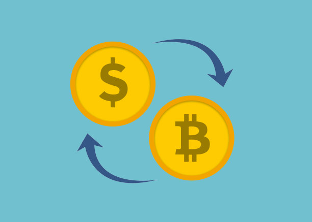 货币兑换。货币转换。比特币到美元图标概念孤立的蓝色背景。矢量图图片下载