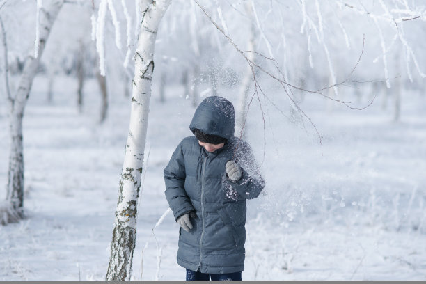 男孩在冬天的雪地上玩耍。户外活动。快乐的时刻图片下载