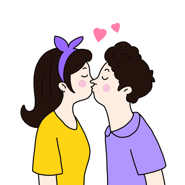 卡通七夕情人节爱情情侣接吻图片下载