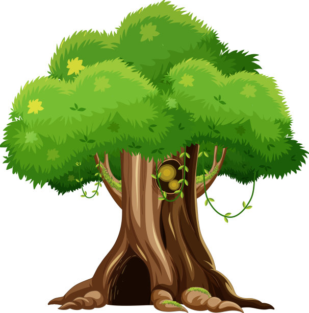 幻想树屋在树干上白色图片下载