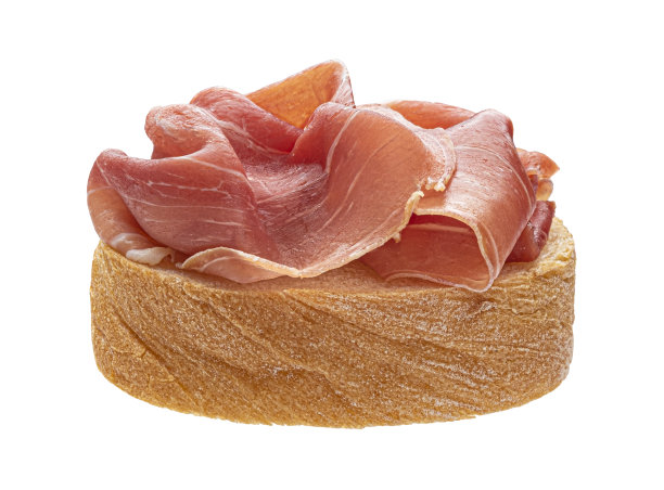 意式烤面包夹培根，背景为白色图片下载