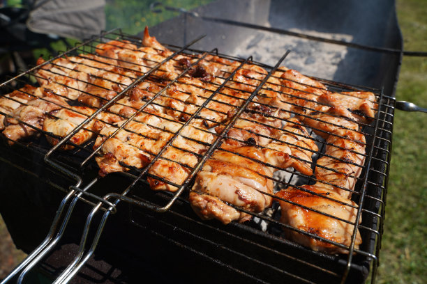 露天烧烤的美味鸡肉串图片下载
