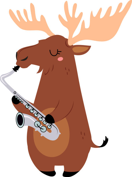 滑稽的麋鹿角色演奏萨克斯表演图片下载