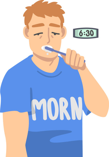 睡眼惺忪的办公室职员在刷牙图片下载