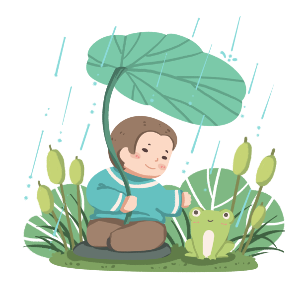 雨水节气可爱儿童与青蛙素材图片下载