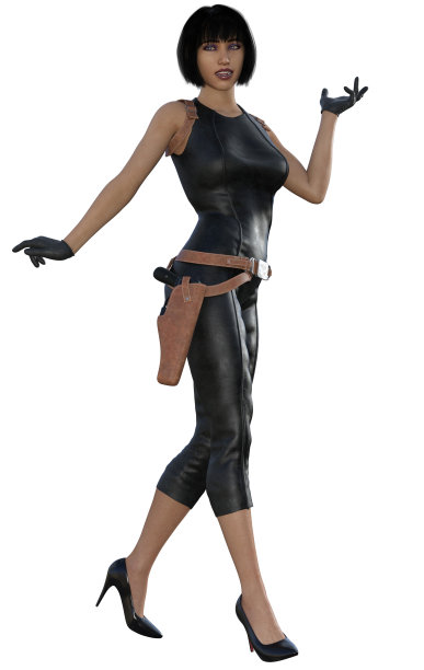 穿着黑色制服的未来主义女战士，3d渲染图片下载