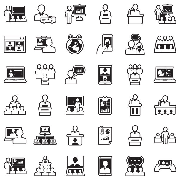 业务演示图标。线条与填充设计。矢量插图。图片下载