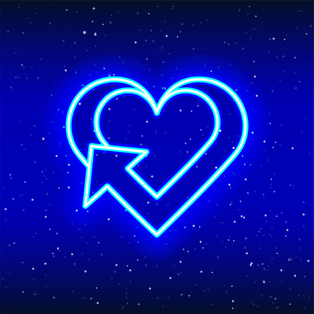 心牌霓虹设计带有无尽的旋转箭头。独特的心弦上图标。图片下载