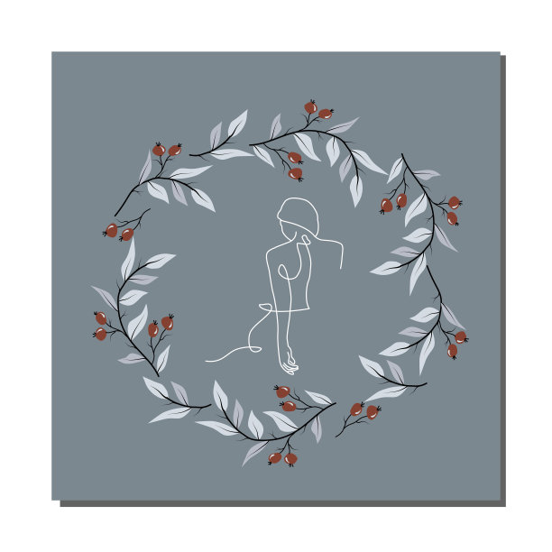 矢量插图在一条线艺术风格的剪影在一个女人的圆形花卉框架。线条艺术插图的女士在极简主义风格的墙壁艺术，海报图片下载