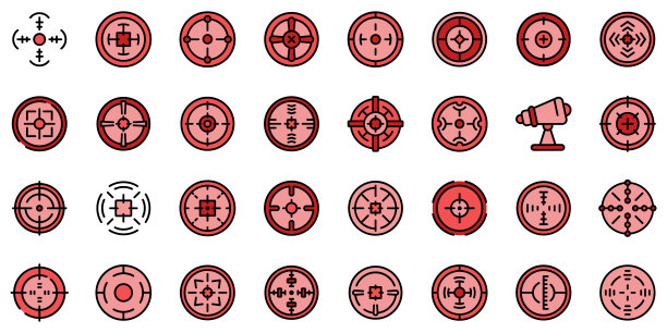 望远镜瞄准图标设置矢量平图片下载