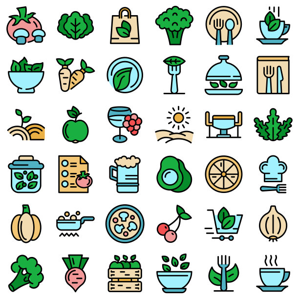 有机餐厅图标设置矢量平图片下载