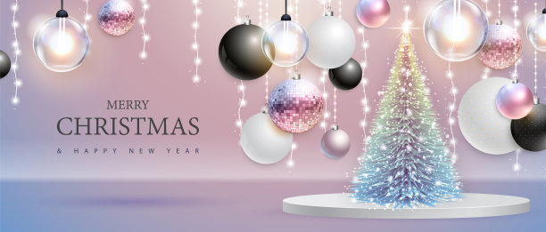圣诞快乐和新年快乐海报与圣诞节日装饰。圣诞节的背景。矢量图图片下载