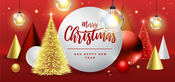 圣诞快乐和新年快乐海报与圣诞节日装饰。圣诞节的背景。矢量图图片下载