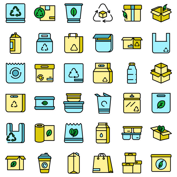 生态包装图标设置矢量平图片下载