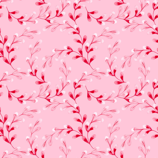 水彩无缝图案与粉红色蓬松的树枝干花，树枝与芽在粉红色的背景。图片下载