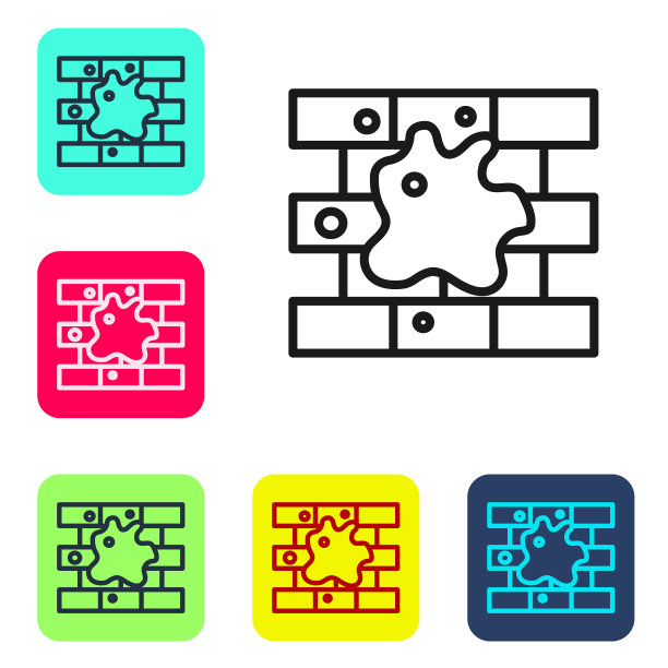 画房子图标孤立在白色的背景。设置图标的颜色方形按钮。向量图片下载