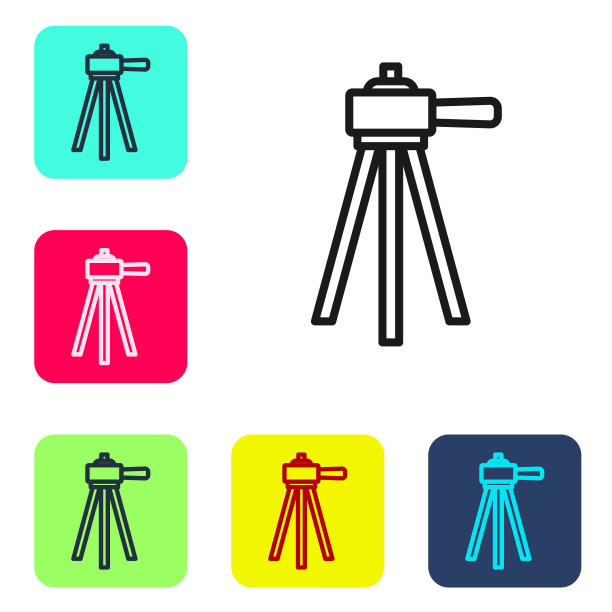 黑线三脚架图标孤立在白色背景。设置图标的颜色方形按钮。向量图片下载