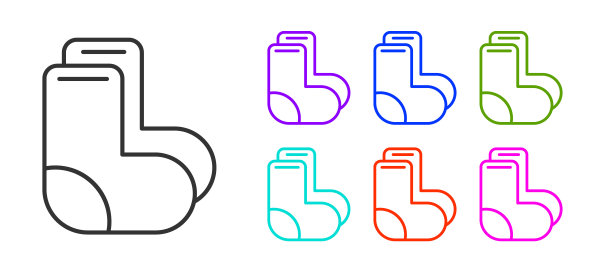 黑线Valenki图标孤立在白色背景。国家俄罗斯冬季鞋。俄罗斯的传统保暖靴子。设置图标丰富多彩。向量图片下载