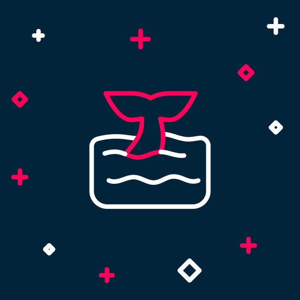 线鲸鱼尾巴在海浪图标孤立在蓝色的背景。色彩斑斓的轮廓的概念。向量图片下载