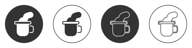 黑色杯子的茶图标孤立在白色的背景。圆按钮。向量图片下载