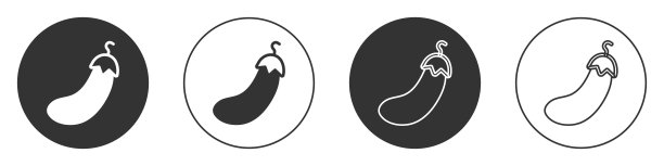 黑色茄子图标孤立的白色背景。圆按钮。向量图片下载