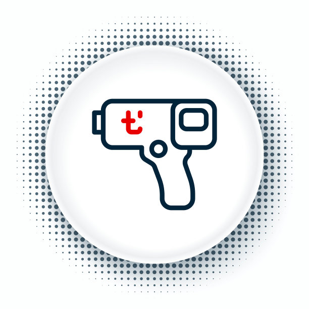 线数字无触点温度计与红外光图标孤立在白色背景。色彩斑斓的轮廓的概念。向量图片下载