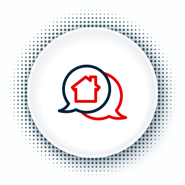 线房地产消息房子在语音泡沫图标孤立的白色背景。色彩斑斓的轮廓的概念。向量图片下载