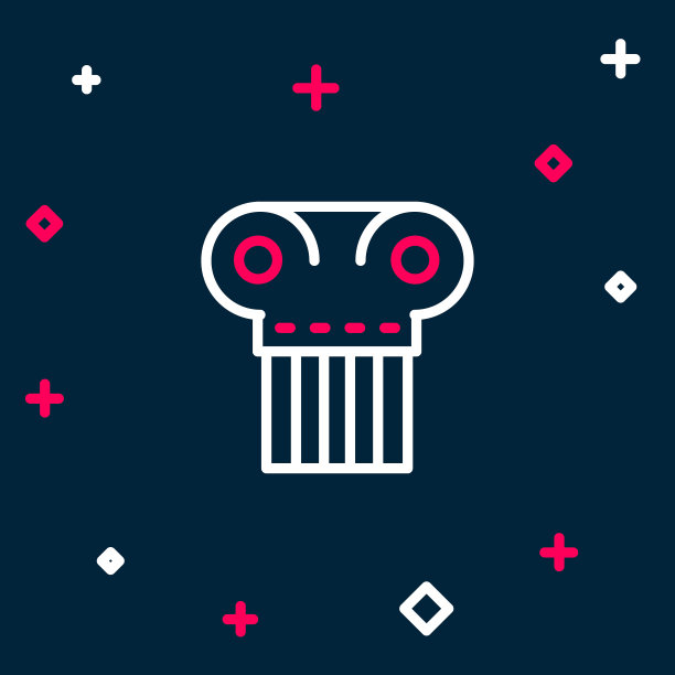 在蓝色背景上孤立的古老列图标。色彩斑斓的轮廓的概念。向量图片下载