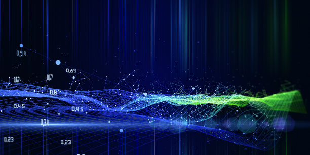 摘要背景采用多边形网格技术，数据和模糊线条对暗。大数据。分析数据的算法。大数据。计算的概念。商业、科技旗帜。图片下载