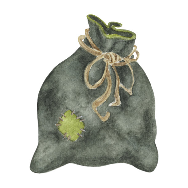 水彩绿色圣诞老人袋装满礼物孤立在白色背景图片下载